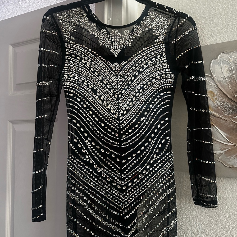 Elegant Black and Silver Embellished Sheer Body Suit. In perfect condition!